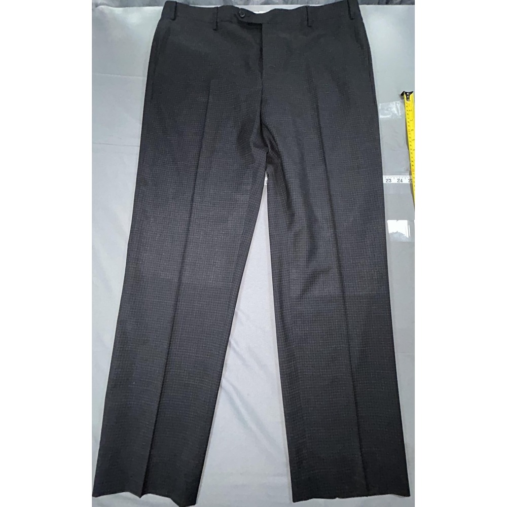 Zanella Dress Pants Mens 40 Gray Wool Check Devon Flat Front Lined Italy